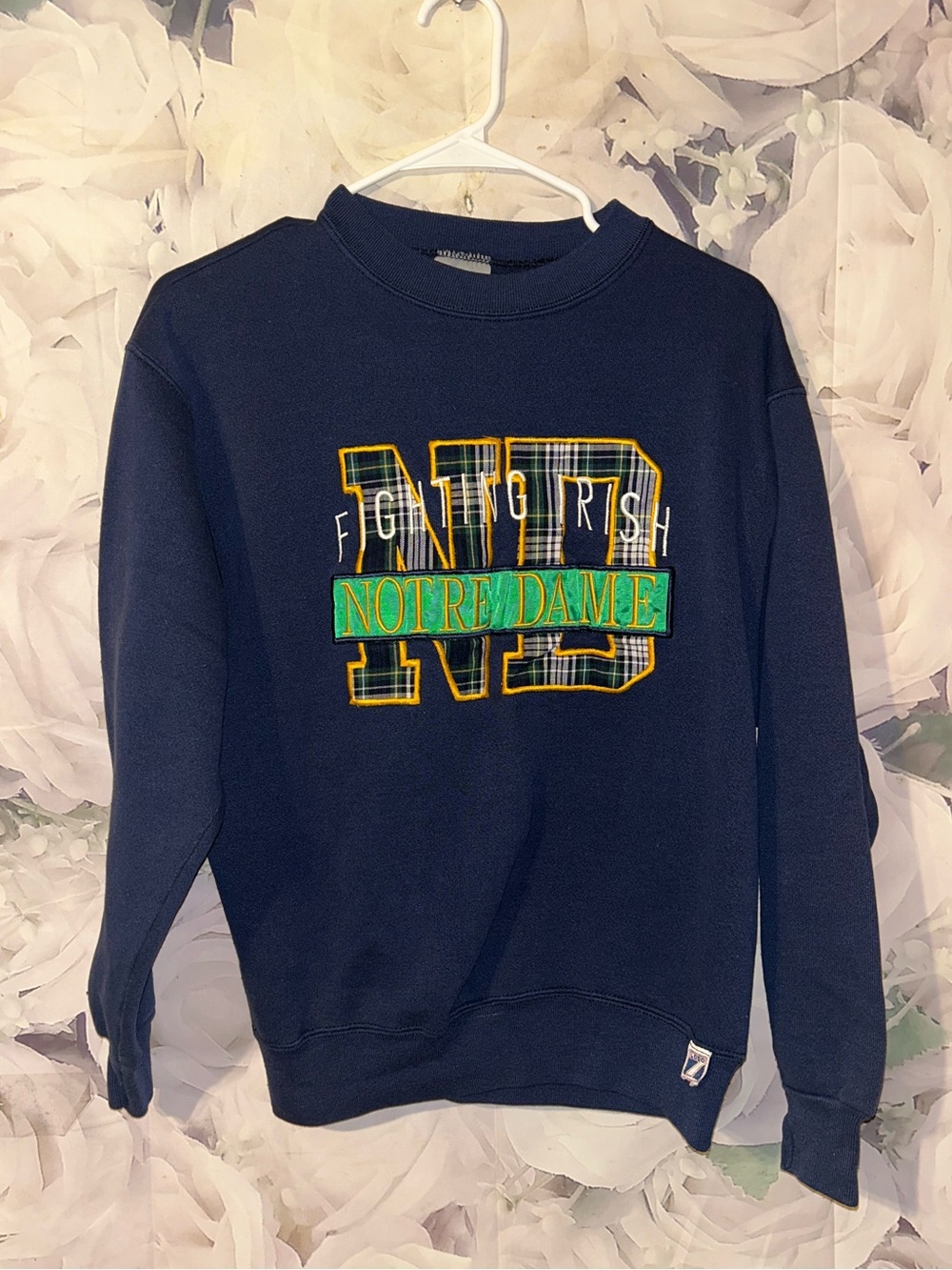 Vintage Notre Dame Fighting Irish Sweatshirt Womens Medium Blue Logo 7 90s